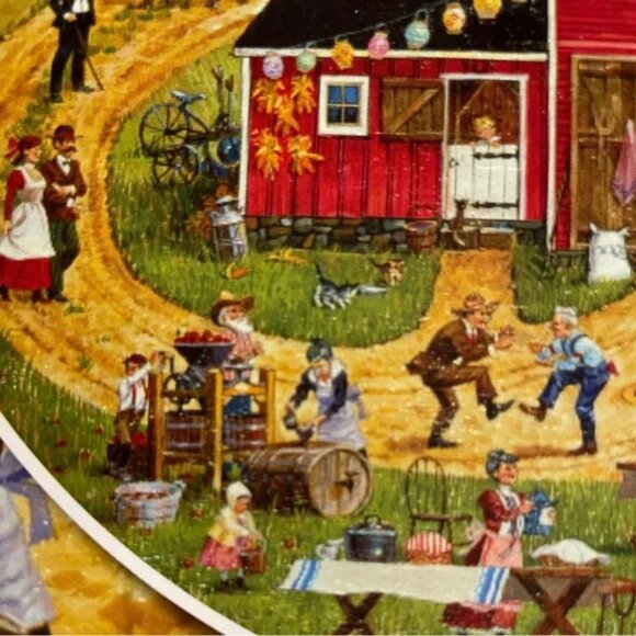 NIB ROUND JIGSAW PUZZLE 750 piece Fall season Bob Pettes Americana harvest scene - Picture 7 of 11